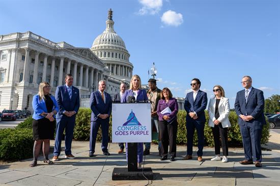 Rep. Pettersen speaks at a press conference for recovery month